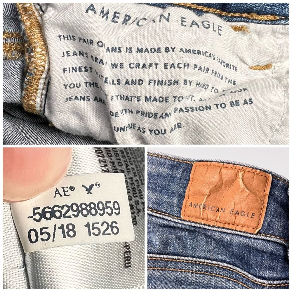 American Eagle Jeggings Distressed Dark Wash Low Rise Skinny Jeans Size 4 Short - Picture 4 of 10